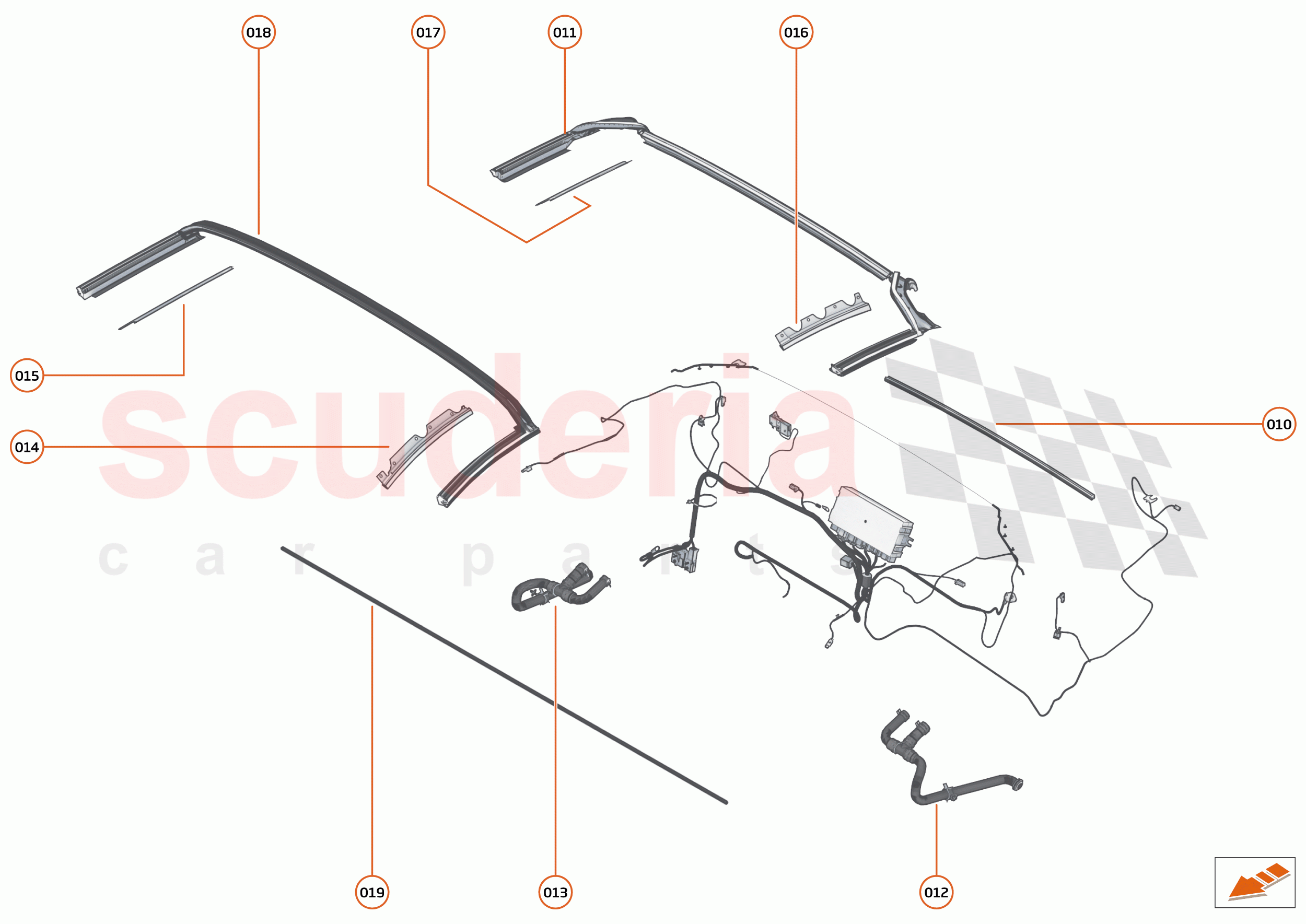 8 - OPENING ROOF SYSTEMS - 8.4 - CONVERTIBLE ROOF - SEALS, DRAIN HOSES & ELECTRICAL of McLaren McLaren 600LT Spider