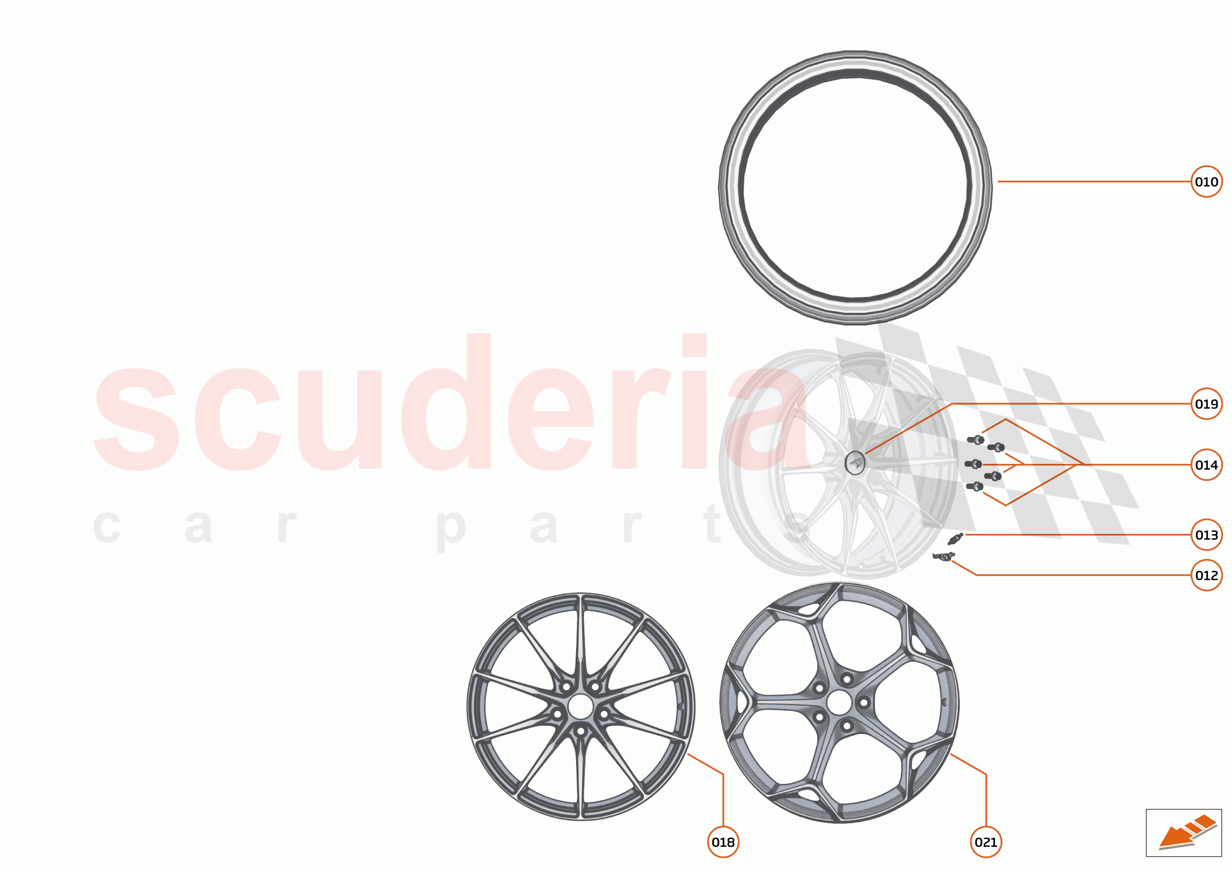 21 - SUSPENSION - WHEELS AND TYRES FRONT - 21.1 - WHEEL AND TYRE ASSEMBLIES FRONT of McLaren McLaren 600LT Spider