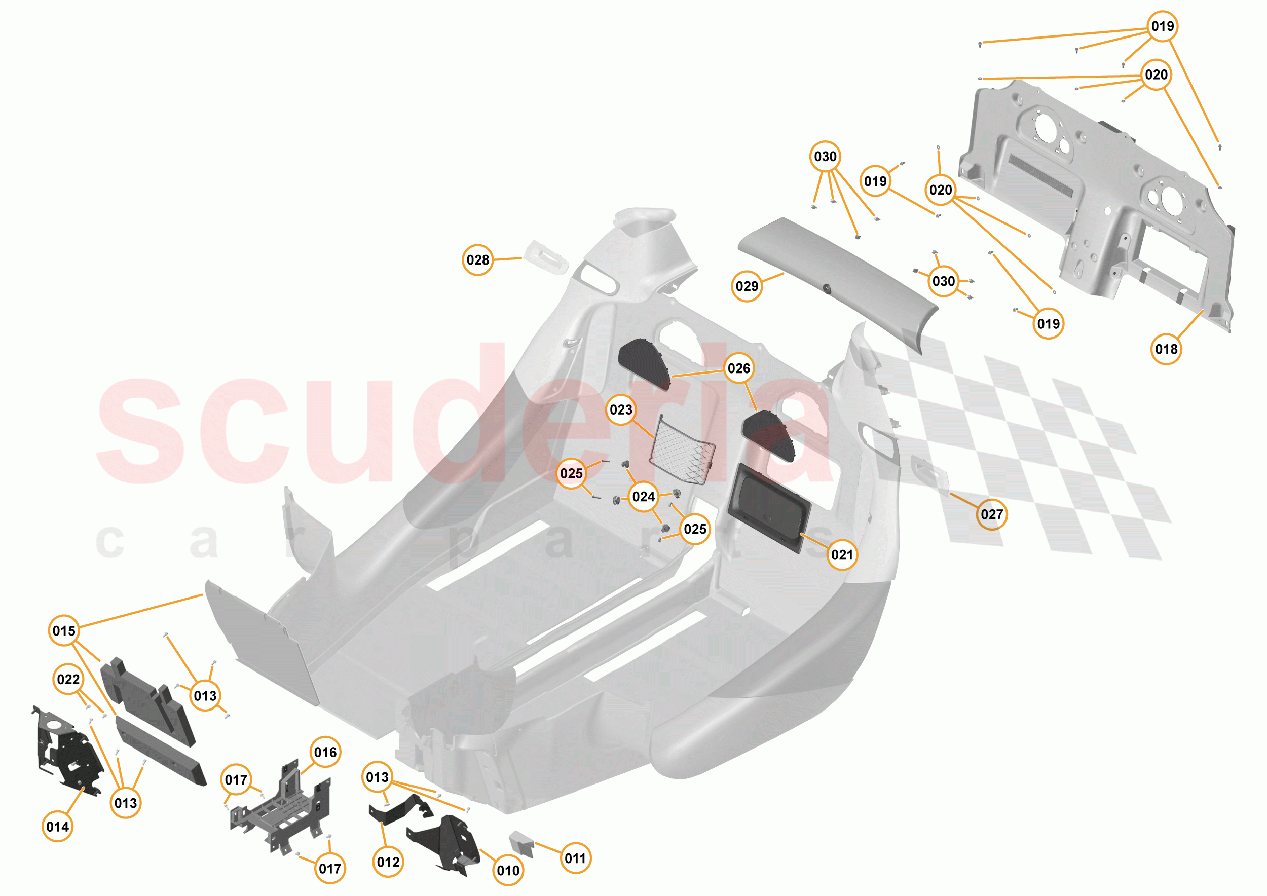 49 - INTERIOR SYSTEMS - 49.19 - LOWER & REAR TRIM - FOOTRESTS - BRACKETS - ELECTRICAL COVER - CAPPING PANEL of McLaren McLaren 570S Spider