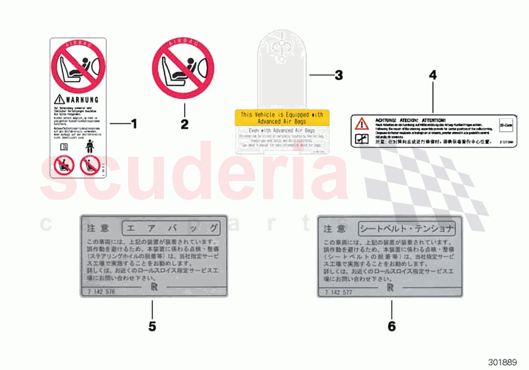 Instruction notice Airbag of Rolls Royce Rolls Royce Dawn RR6(2017-2023)