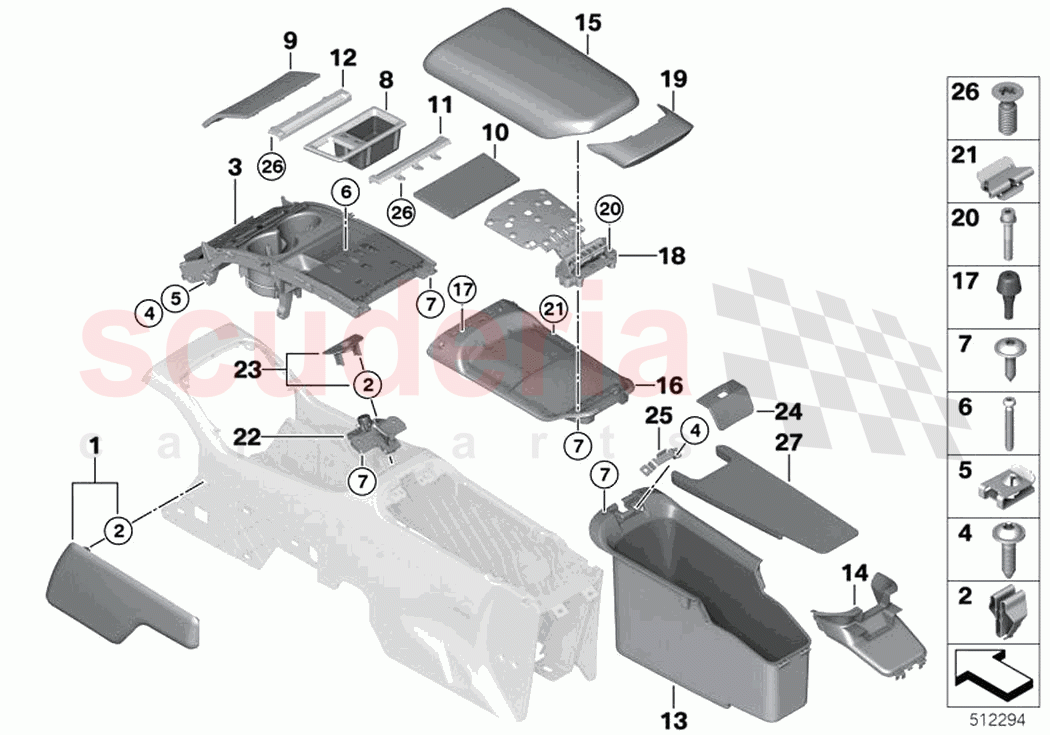 Mntg parts centre console rear comp of Rolls Royce Rolls Royce Dawn RR6(2017-2023)