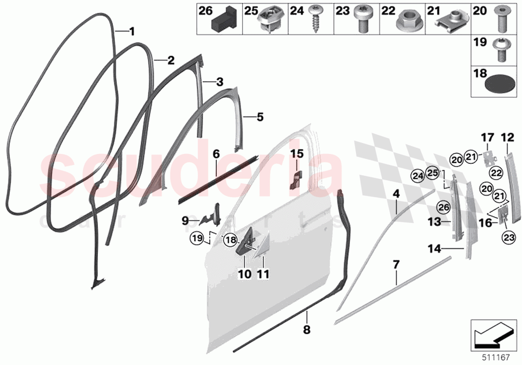 Trims and seals door front of Rolls Royce Rolls Royce Ghost Extended RR22(2019-2023)