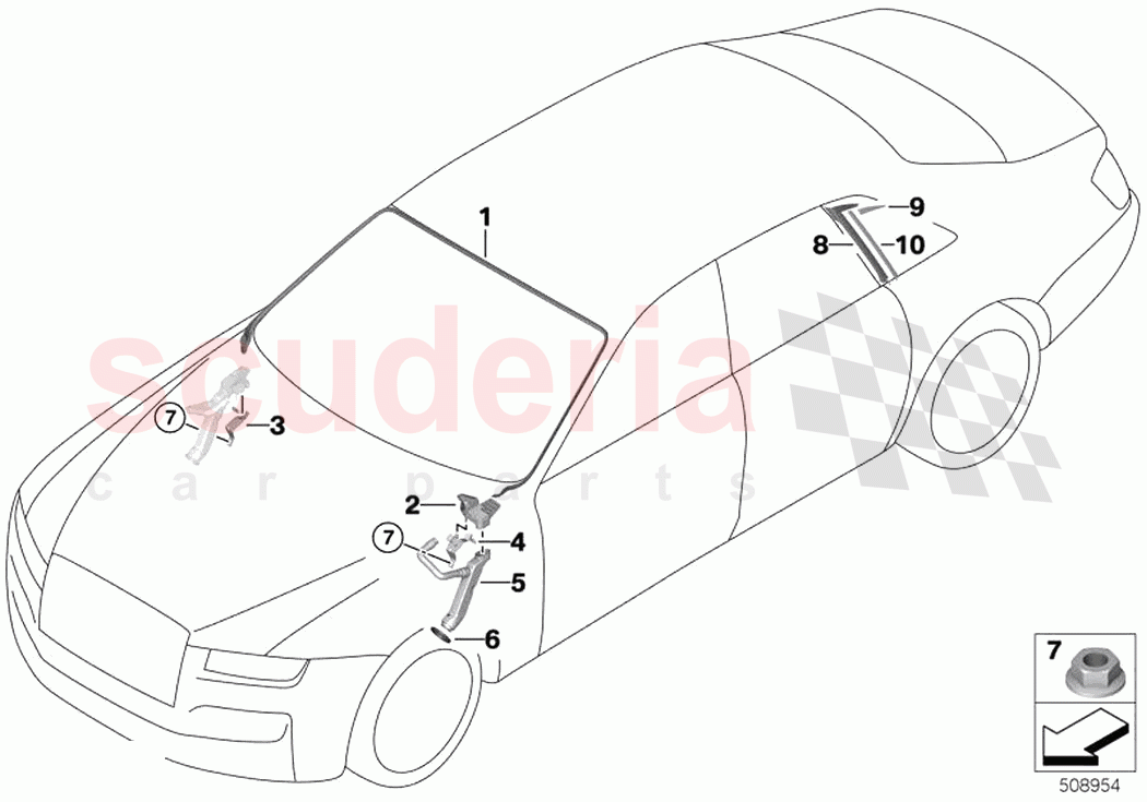 Glazing mounting parts of Rolls Royce Rolls Royce Ghost RR21(2019-2023)
