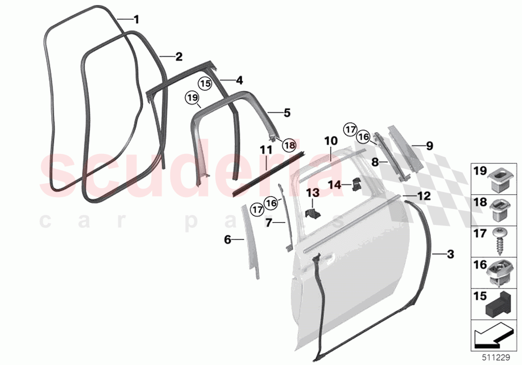 Trims and seals door rear of Rolls Royce Rolls Royce Ghost RR21(2019-2023)