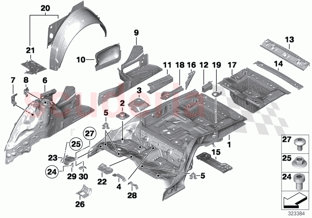 Floor panel trunk wheel housing rear of Rolls Royce Rolls Royce Wraith RR5(2017-2023)