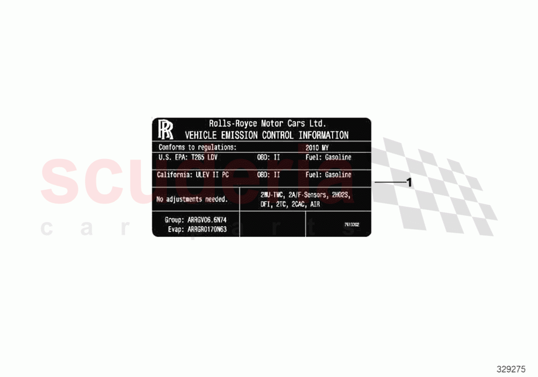 Label Exhaust emission of Rolls Royce Rolls Royce Wraith RR5(2017-2023)